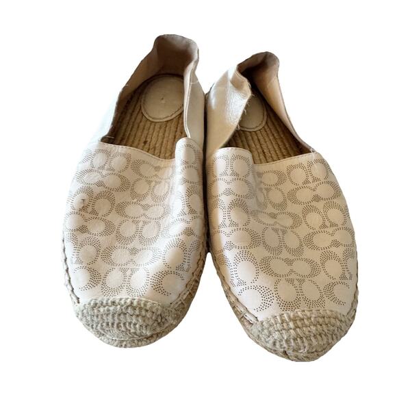 Coach Shoes - Coach Carley Signature Leather Espadrille Flats Chalk Cream Women's Size 7.5